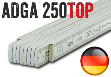• 2m Holzzollstock ADGA 250 TOP, weiss, incl. 90° Rastung + Winkeleindruck am 3. u. 4. Glied