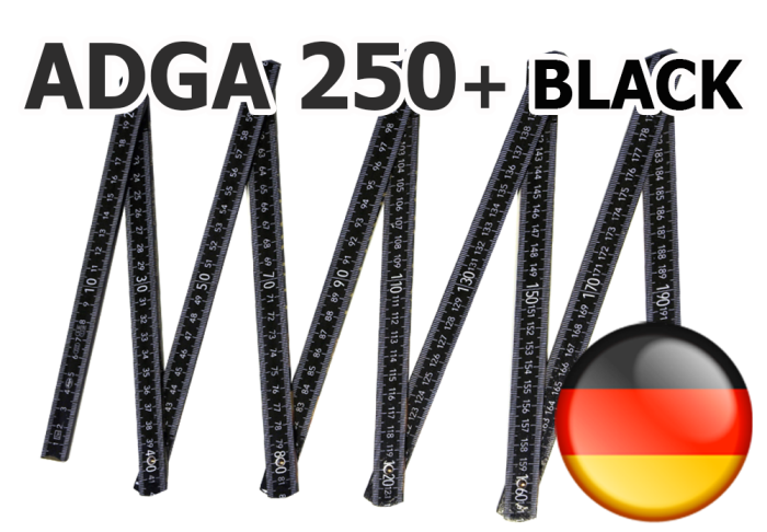 Preview: 2m Holz Zollstock ADGA Plus 250 schwarz, incl. 90° Rasterung