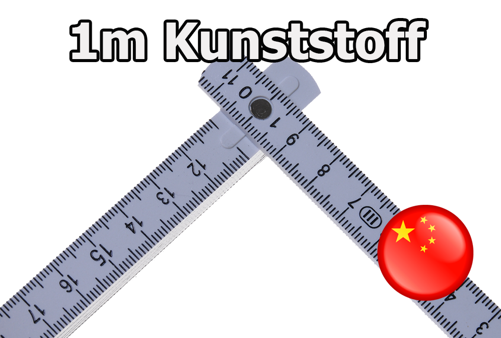 1m weisser Kunststoffzollstock bedruckt - winkel