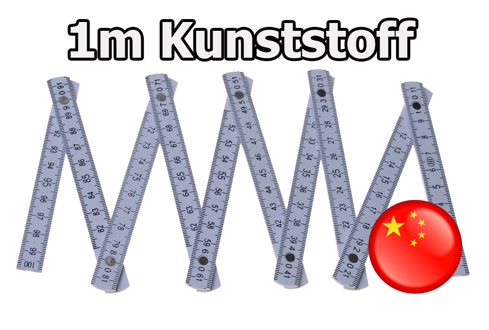 1m weisser Kunststoffzollstock bedruckt - Draufsicht