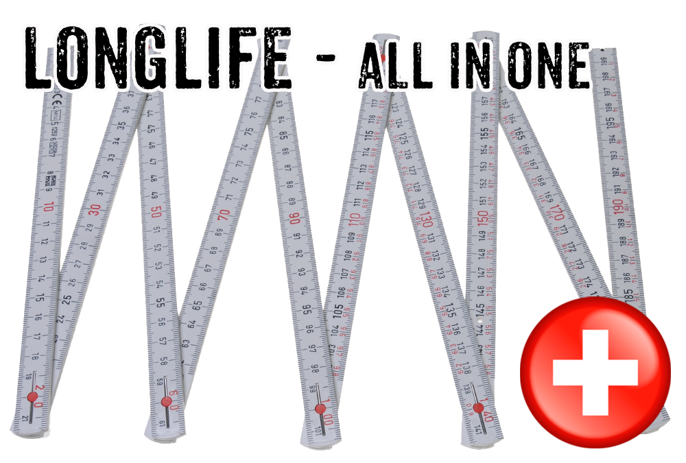 2m Kunststoff Zollstock - LongLife - All in one - Tiefenmass